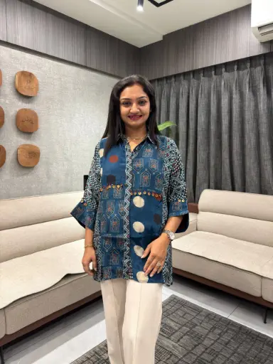 Indigo Mosaic Printed Crepe Shirt
