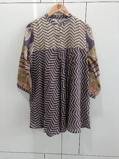 Purple Chevron Printed Viscose Muslin Tunic
