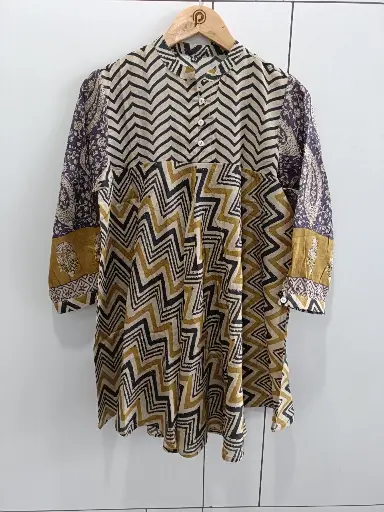 Mustard Chevron Printed Viscose Muslin Tunic