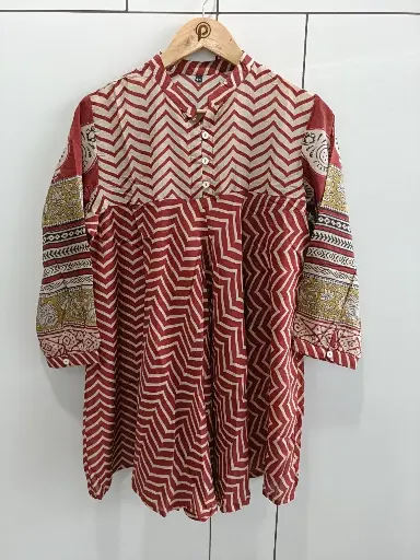 Rust Chevron Printed Viscose Muslin Tunic