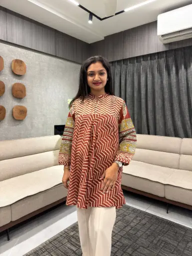 Rust Chevron Printed Viscose Muslin Tunic