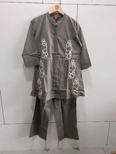 Grey Embroidered Pure Cotton Co-ord Set