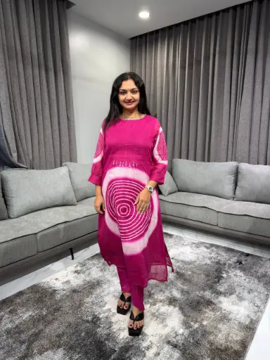 Rani Pink Spiral Tie-Dye Mull Cotton Kurta Set
