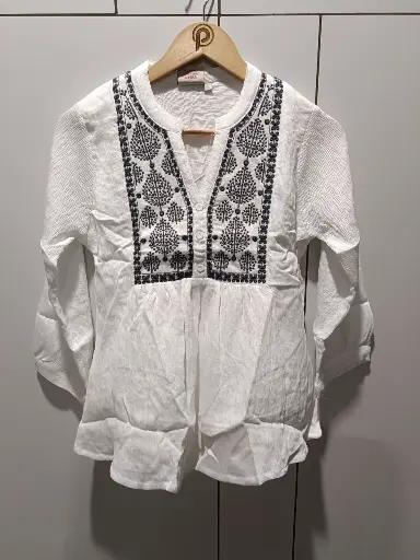 Cloud White Embroidered Peplum Top