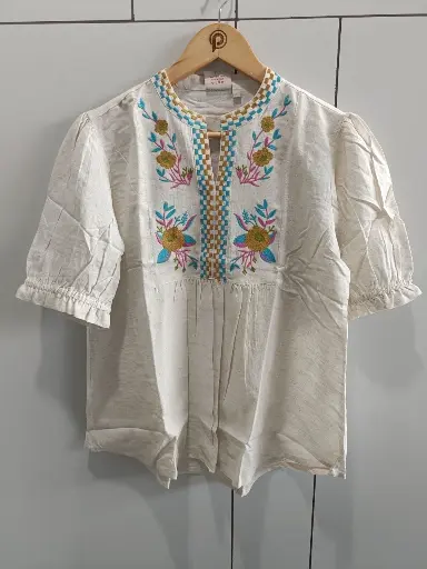 Ivory Meadow Embroidered Cotton Top