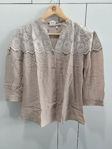 Muted Taupe Schiffli Lace Top