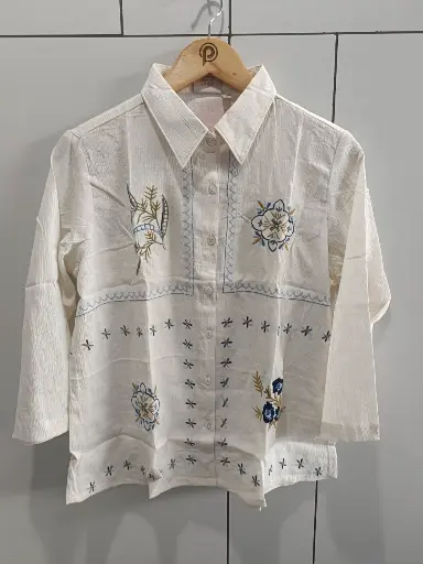 Azure Bloom Embroidered Synthetic Shirt