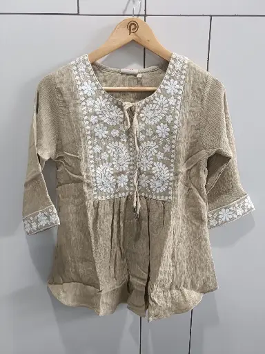 Beige Serenity Embroidered Top
