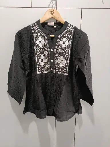 Midnight Bloom Embroidered Top
