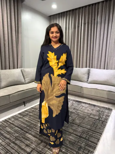 Midnight Floral German Reyon Kurta Set