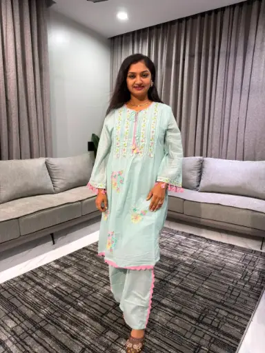 Aqua Bloom Mull Cotton Co-Ord Set