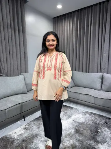 Beige Rouge Embroidered Top
