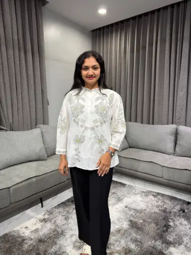 Ivory Bloom Embroidered Mull Mull Top