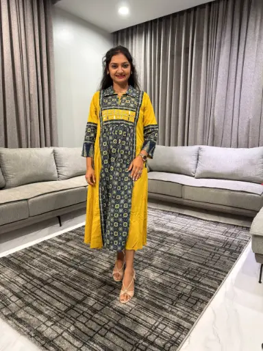 Indigo Mustard Heritage Cotton Dress