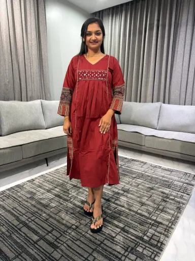 Wine Maroon Grace Cotton Dress