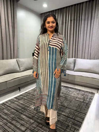 Indigo Maze Crepe Kurta Set