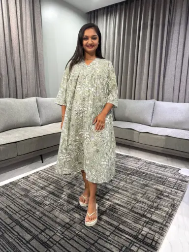 Light Green Pure Cotton Floral Printed Flared Kurta