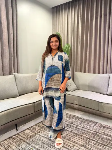 Azure Wave Paper Silk Co-Ord Set