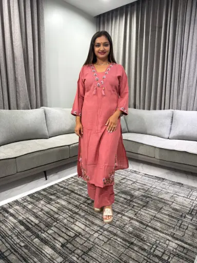 Rosewood Bloom Flex Cotton Kurta Palazzo Set