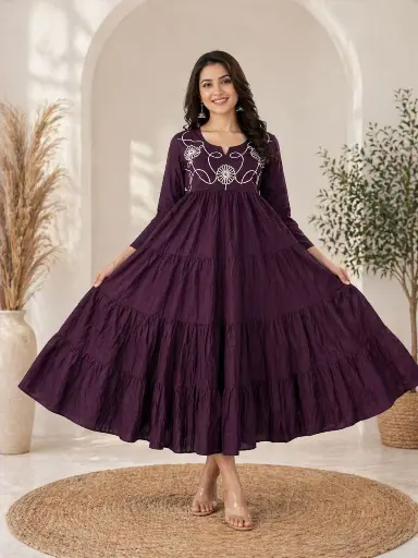 Royal Plum Tiered Cotton Maxi Dress
