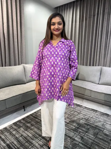 Purple Pure Cotton Ethnic Motifs Printed A-Line Tunic