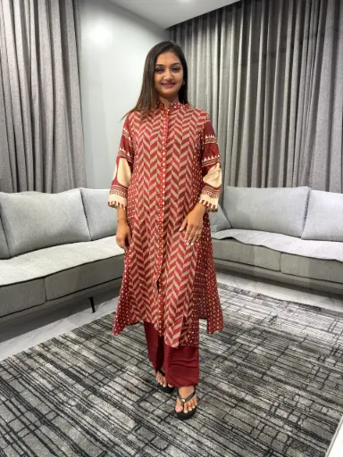 Rust Chevron Muslin Kurta Set