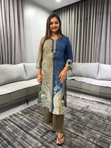 Indigo & Sage Kalamkari Viscose Muslin Kurta Set