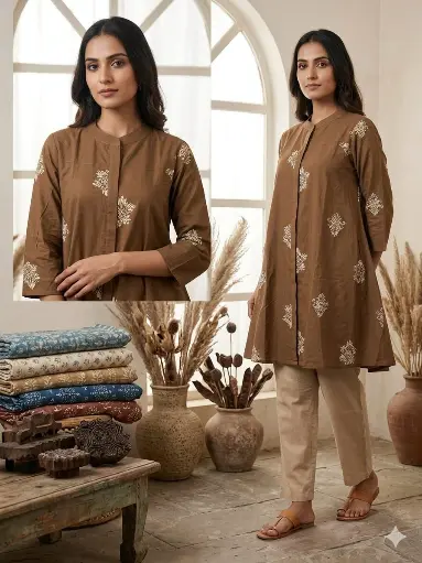 Cocoa Charm Printed Cotton Tunic