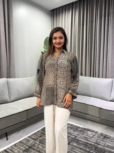 Mocha Heritage Natural Crepe Designer Shirt