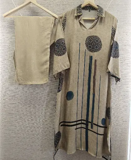 Sandstone Abstract Viscose Muslin Kurta Set