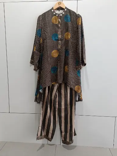 Mocha Dot Muslin Silk Co-Ord Set