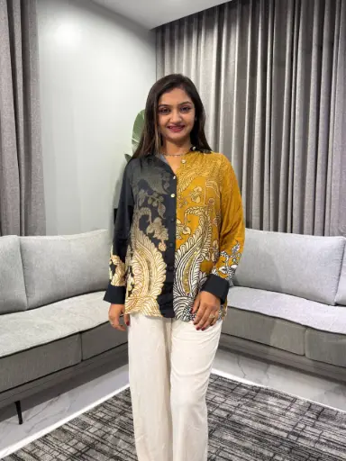 [2354] Ebony Mustard Viscose Muslin Designer Shirt