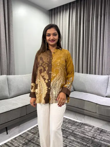 [2355] Mocha Caramel Viscose Muslin Designer Shirt