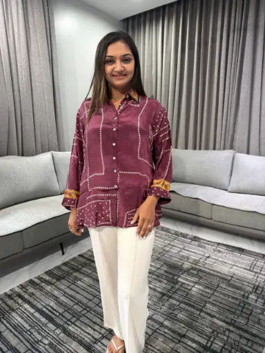 [2357] Royal Wine Natural Crepe Designer Shirt