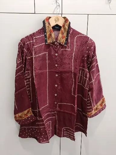 [2357] Royal Wine Natural Crepe Designer Shirt