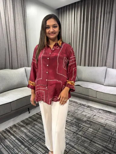 [2361] Ruby Maze Natural Crepe Shirt