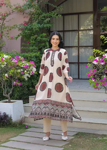 [2362] Ivory Bloom Mull Cotton Kurta Set