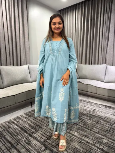 [2364] Celeste Embroidered Cotton Kurta Set
