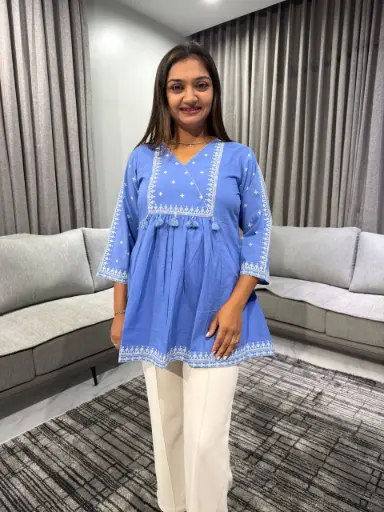 [2366] Sky Bloom Embroidered Pure Cotton Tunic