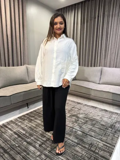 [2385] Ivory Bloom Oversized Linen Shirt