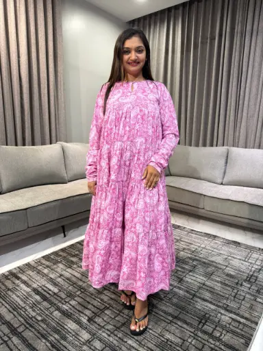 [2402] Pink Paisley Printed Pure Cotton Anarkali Kurta