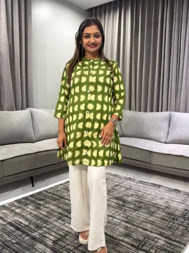 [2406] Olive Arc Pure Cotton Printed Tunic
