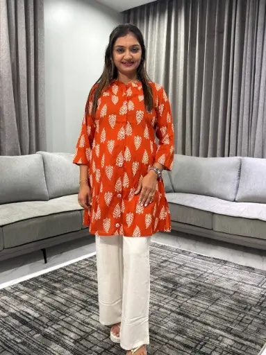 [2411] Rust Leaf Pure Cotton Printed Tunic