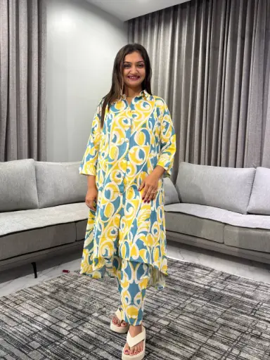 [2429] Sunshine Abstract Printed Pure Cotton Kurta Set
