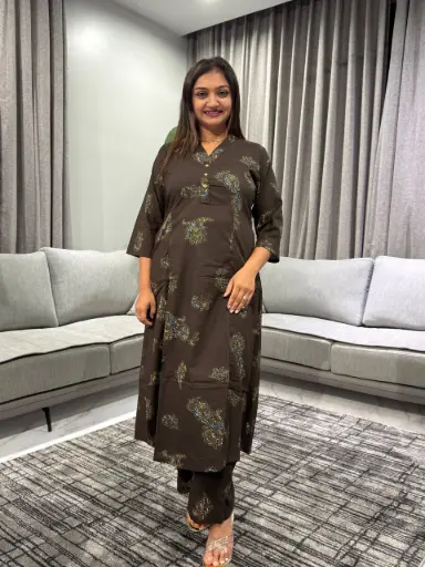 [2447] Black Paisley Printed Pure Cotton Kurta Set