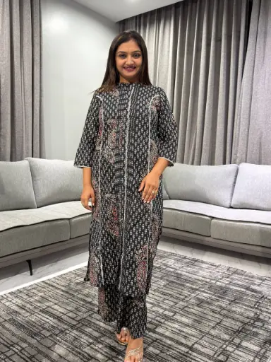 [2453] Midnight Paisley Pure Cotton Printed Kurta Set