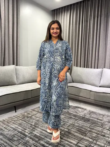 [2463] Indigo Floral Pure Cotton Co-Ord Set