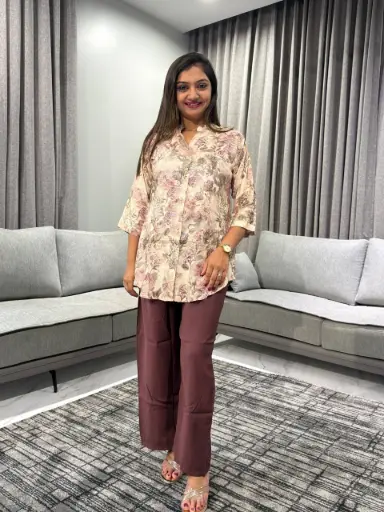 [2465] Vintage Blossom Pure Crepe Co-Ord Set