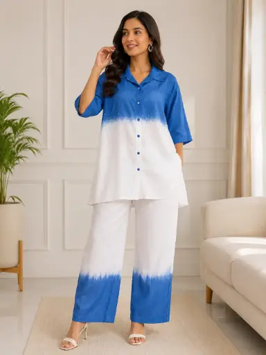 [2524] Azure Pearl Pure Cotton Co-Ord Set