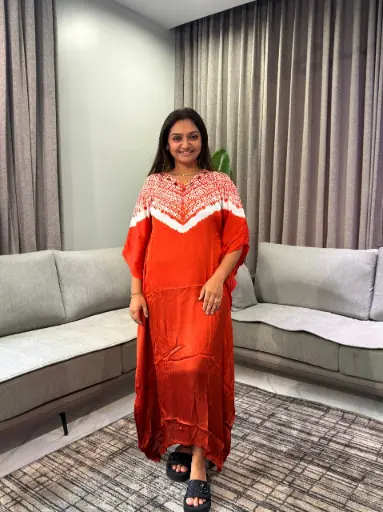 [2535] Scarlet Glow Gazzi Silk Kaftan